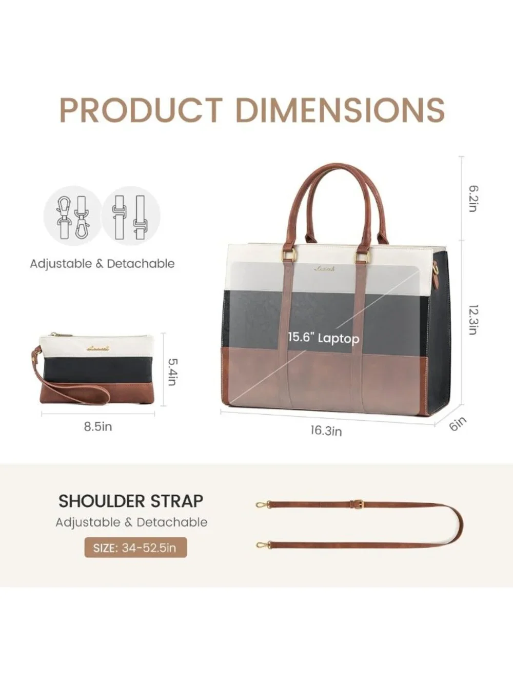 Stylish Vintage Leather Laptop Tote Bag for Women, 15.6